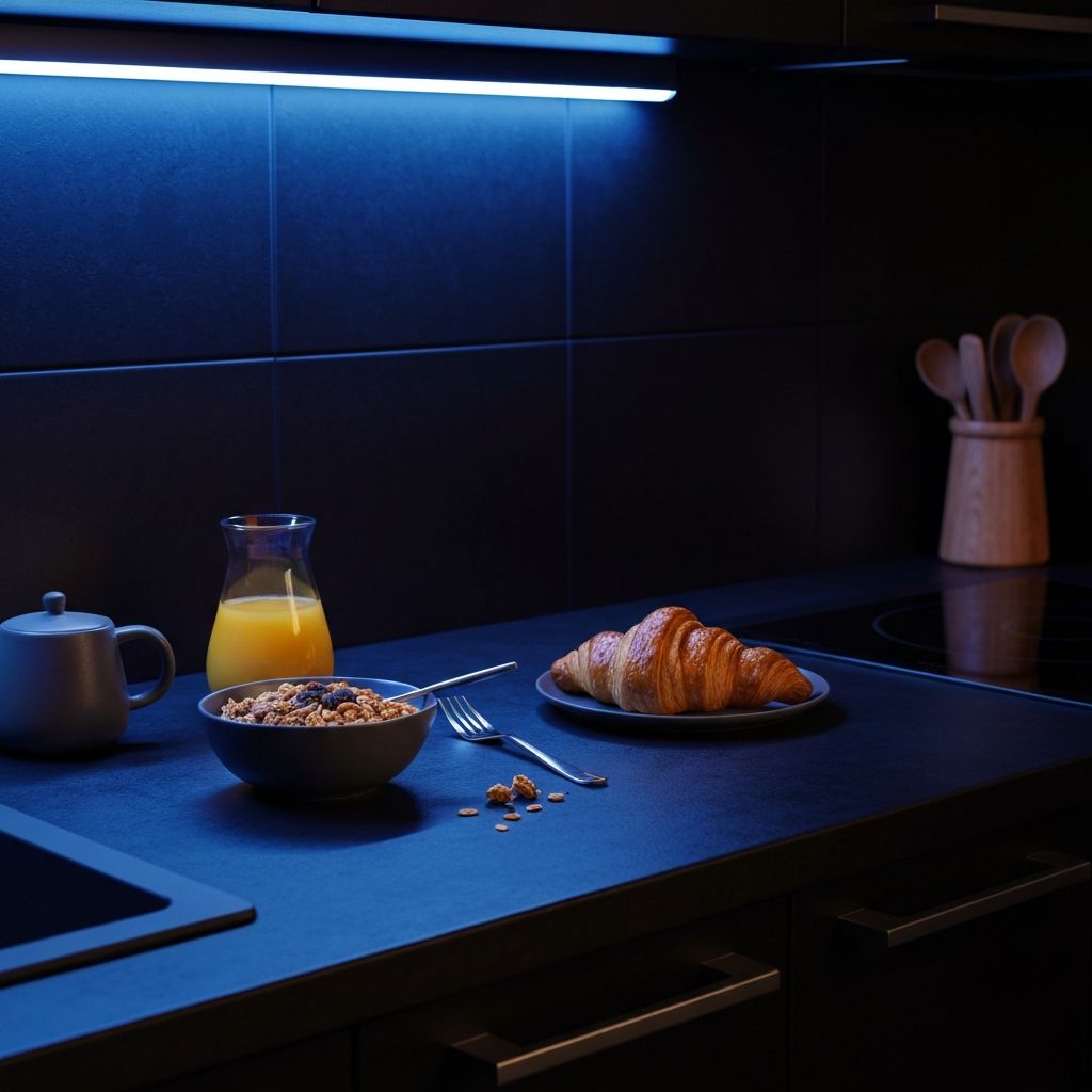 Frukost på mörk köksbänk